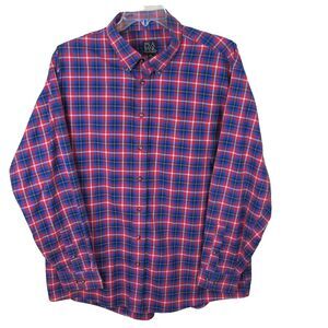 Jos. A. Bank Traveler's Collection Long Sleeve Shirt Men's XXL Red Blue Plaid‎
